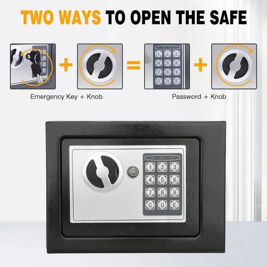 Caja de seguridad digital electrónica de 4,6 l con teclado y llaves, caja fuerte de seguridad de acero