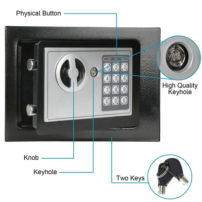 Caja de seguridad digital electrónica de 4,6 l con teclado y llaves, caja fuerte de seguridad de acero