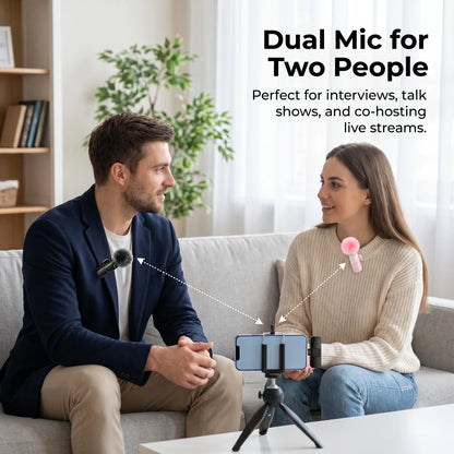 Wireless Lavalier Microphone with Furry Windscreen, Type-C&Lightning Adapter, Mini Clip Mic, Android, iPhone, Tablets, Laptops