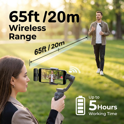 Wireless Lavalier Microphone with Furry Windscreen, Type-C&Lightning Adapter, Mini Clip Mic, Android, iPhone, Tablets, Laptops