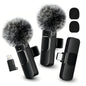 Wireless Lavalier Microphone with Furry Windscreen, Type-C&Lightning Adapter, Mini Clip Mic, Android, iPhone, Tablets, Laptops